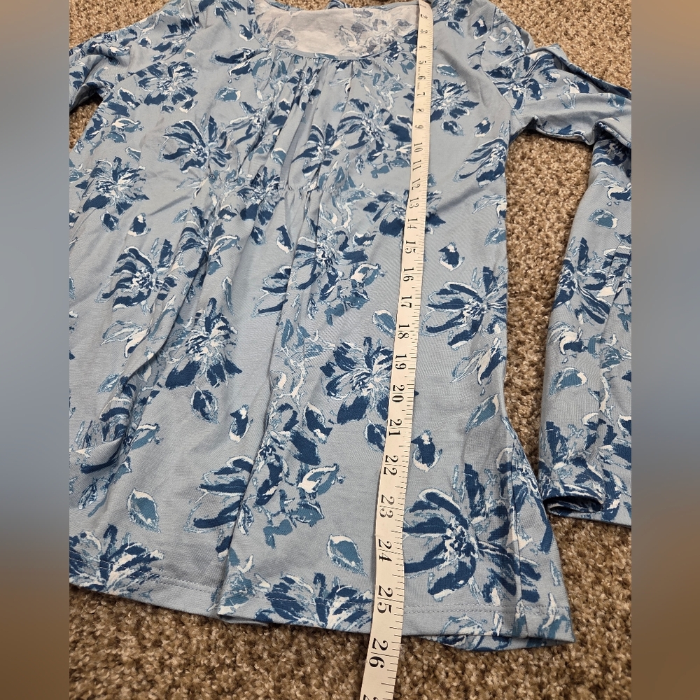 NWT Garnet Hill Pajama Set Blue Floral Organic Cotton Women's Small Shirt Pants - Picture 10 of 11